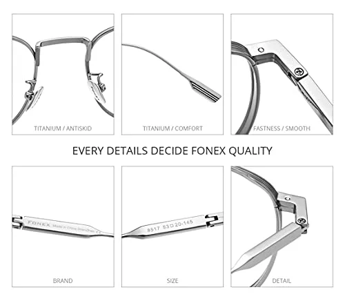 FONEX Titanium Glasses Frame,Myopia Optical Eyeglass Frame for Men and Women 8517 (Silver) 3