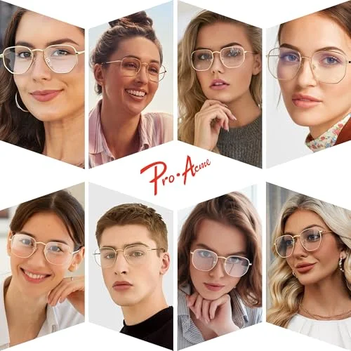 Pro Acme Hexagonal Non-Prescription Glasses Frame for Women Men Designer Square Round Metal Clear Lens Eyeglasses (Silver) 2