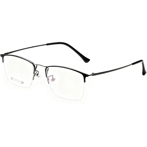 Titanium Semi Rimless Prescription Glasses Frame For Men,Ultra Lightweight Optical Eye Glasses Frames, Half Frame Myopia Eyewear Frames For Men/Demo Lens, 53 mm 1