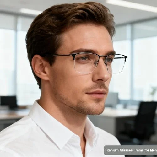 Titanium Semi Rimless Prescription Glasses Frame For Men,Ultra Lightweight Optical Eye Glasses Frames, Half Frame Myopia Eyewear Frames For Men/Demo Lens, 53 mm 3