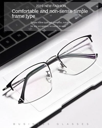 Titanium Semi Rimless Prescription Glasses Frame For Men,Ultra Lightweight Optical Eye Glasses Frames, Half Frame Myopia Eyewear Frames For Men/Demo Lens, 53 mm 4